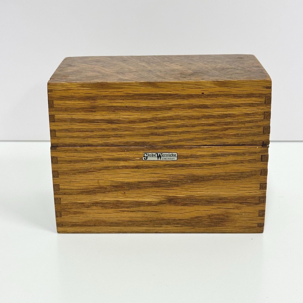 Vintage recipe card box- wooden Globe Wernicke dovetail joint file box